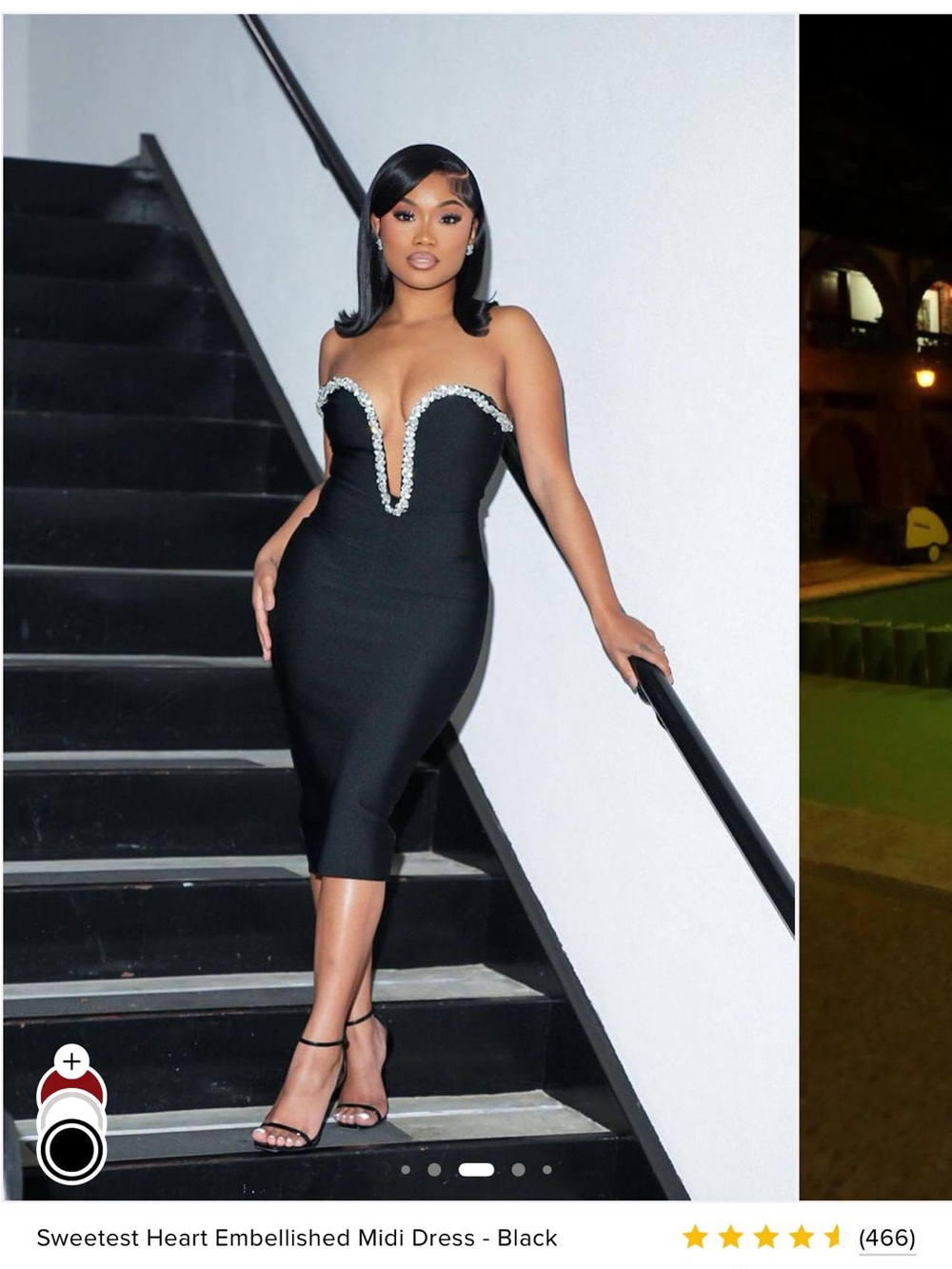 Fashion Nova Black Sweetheart Midi Dress with Crystal Trim